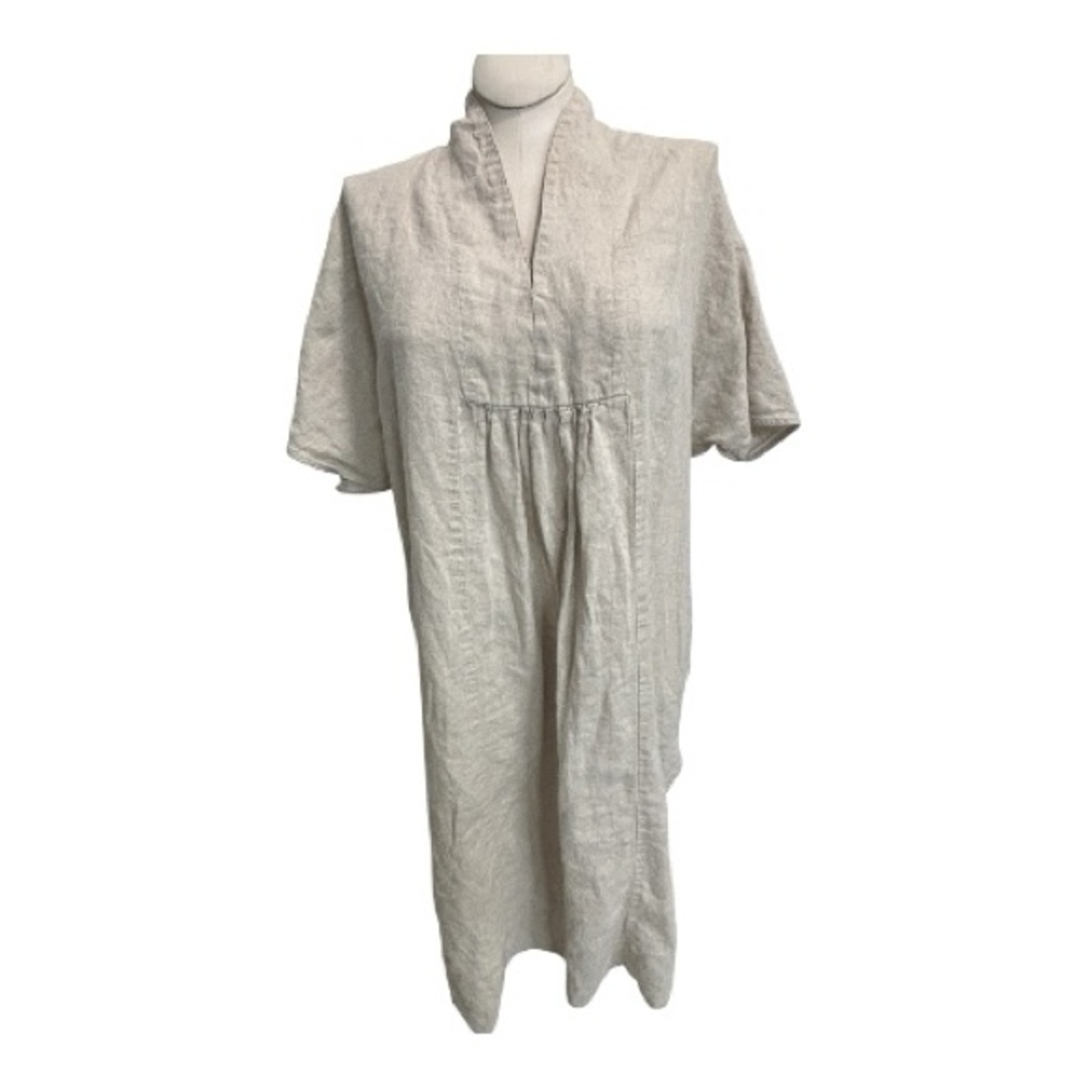 TUCKERNUCK 100% LINEN OATMEAL MIDI DRESS T24348T RELAXED CAFTAN SHIFT COASTAL